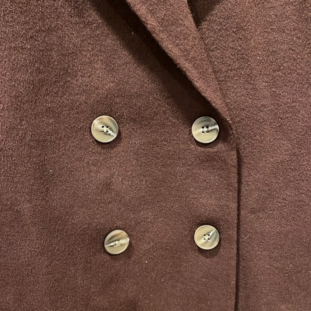 🇪🇸🐠Joie double breasted pea coat overcoat notched collar pockets brown wool - Picture 3 of 12